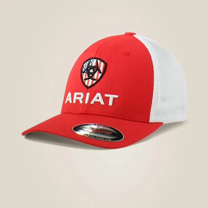 Hats and Caps Men Ariat Usa Flag Shield Logo Cap Red
