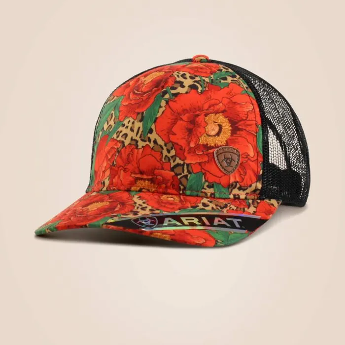 Hats and Caps Women Ariat Cheetah Floral Print Cap Red