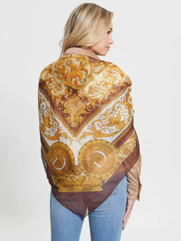 Hats and Scarves Women Eryn Sheer Silk Scarf Brown GUESS