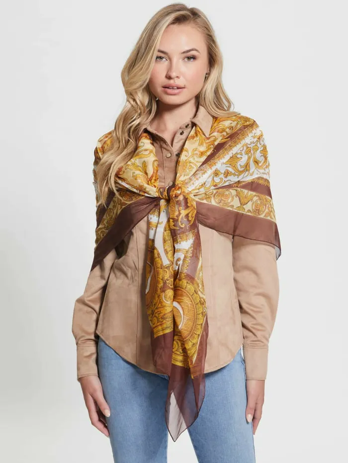 Hats and Scarves Women Eryn Sheer Silk Scarf Brown GUESS