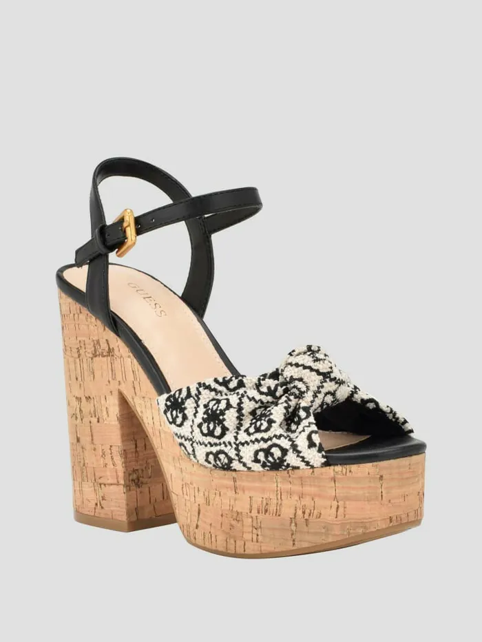 Heels GUESS Women Yipster Logo Platform Heeled Sandals Black 001