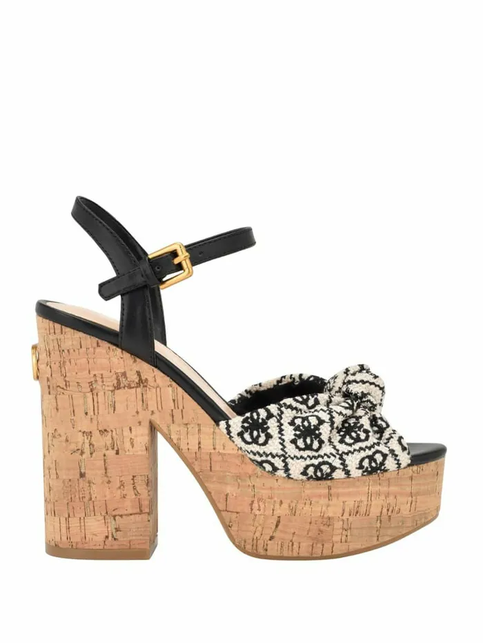 Heels GUESS Women Yipster Logo Platform Heeled Sandals Black 001 Heels GUESS Women Yipster Logo Platform Heeled Sandals Black 001