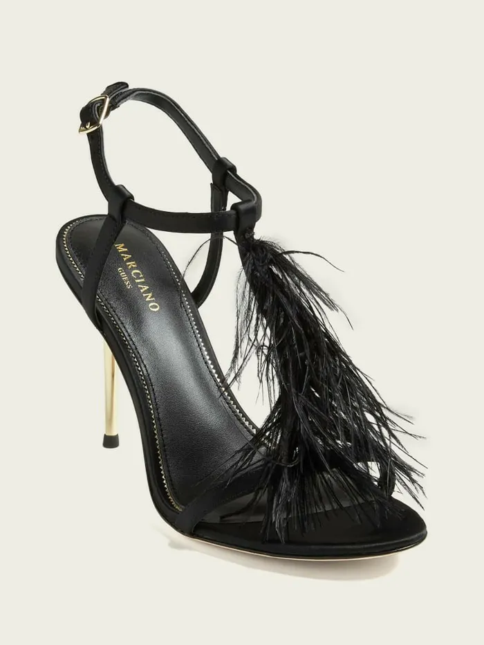 Heels Women GUESS Reyon Feather Satin Heel Black