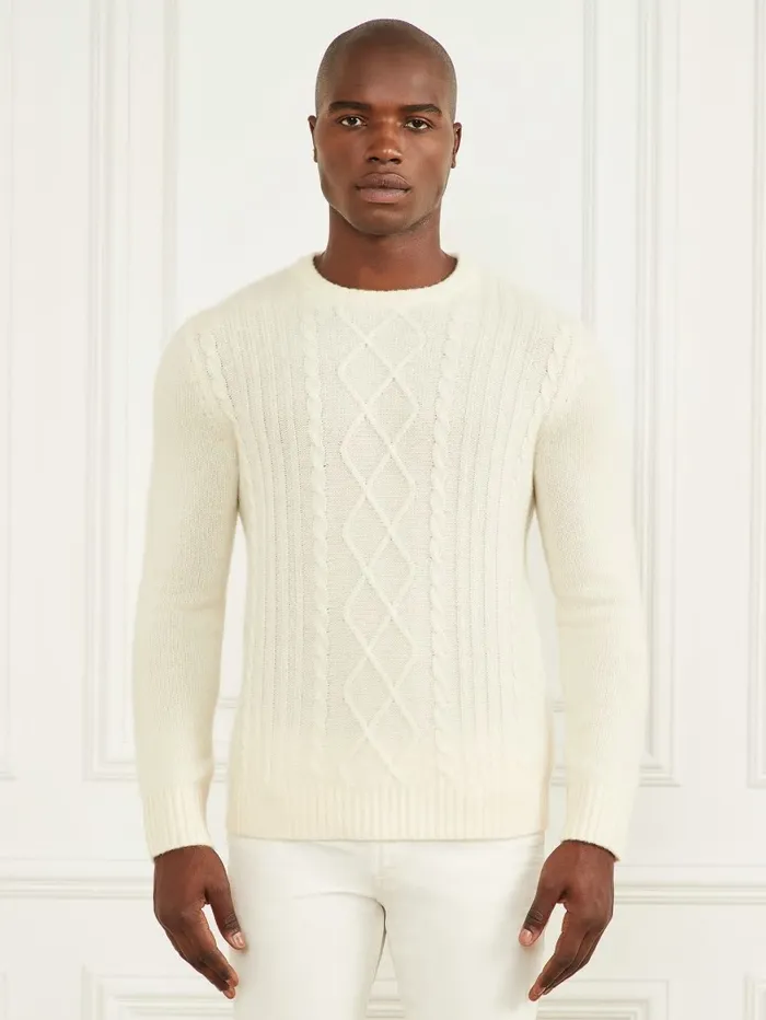 Hoodies and Sweaters Cashmere Crewneck Sweater Creme Brulee 8211 GUESS Men