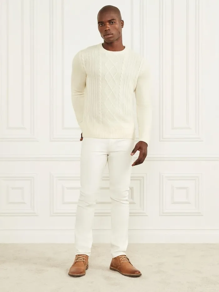 Hoodies and Sweaters Cashmere Crewneck Sweater Creme Brulee 8211 GUESS Men