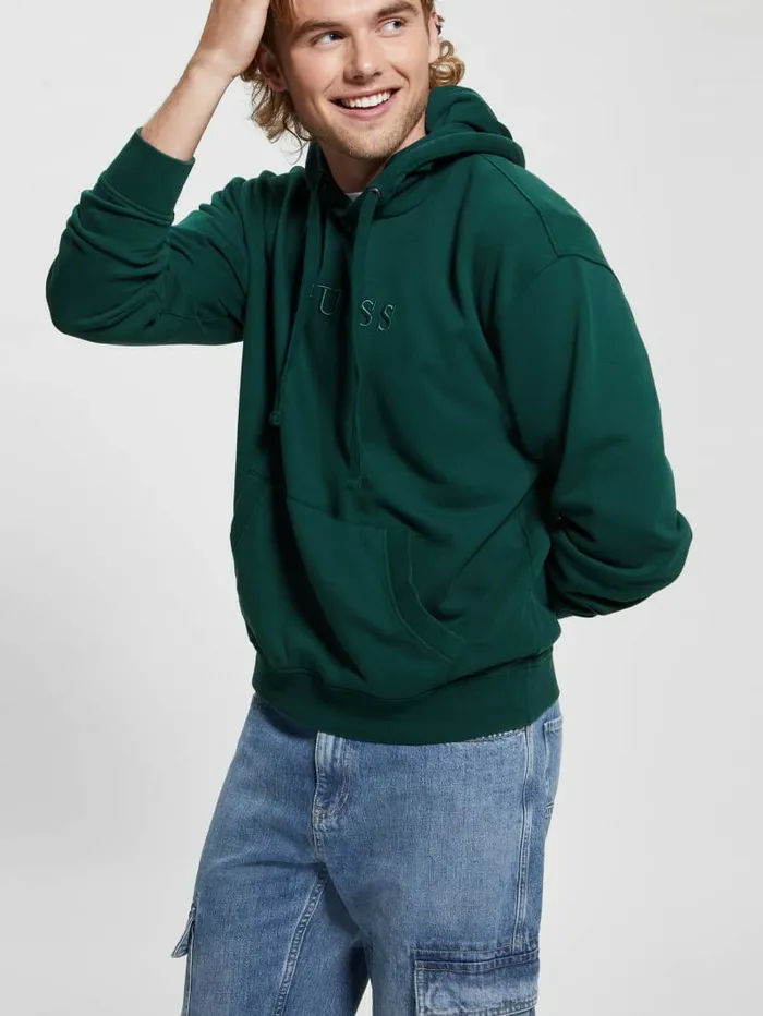 Hoodies and Sweaters Finch French Terry Hoodie Dark Jade Multi GUESS Men Hoodies and Sweaters Finch French Terry Hoodie Dark Jade Multi GUESS Men