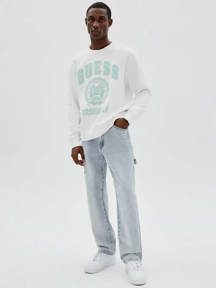 Hoodies and Sweaters GUESS Originals Logo Crewneck Pullover Pure White Multi 8211 GUESS Men