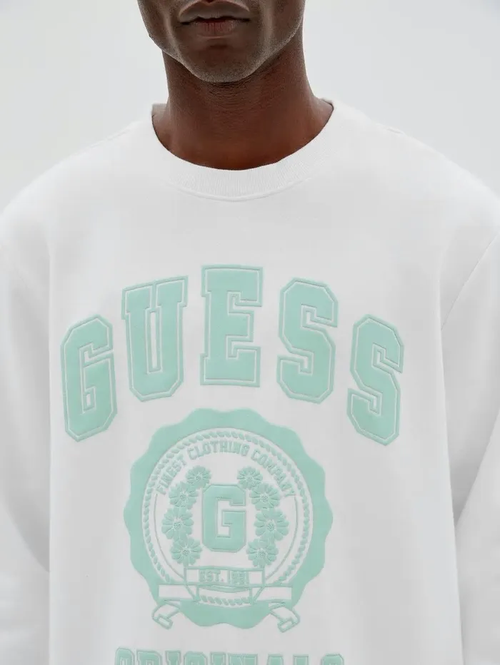 Hoodies and Sweaters GUESS Originals Logo Crewneck Pullover Pure White Multi 8211 GUESS Men
