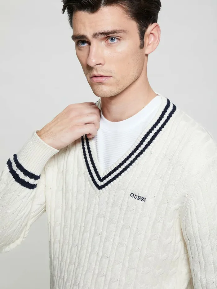 Hoodies and Sweaters Men Eco Briscoe Embroidered Sweater Salt White GUESS