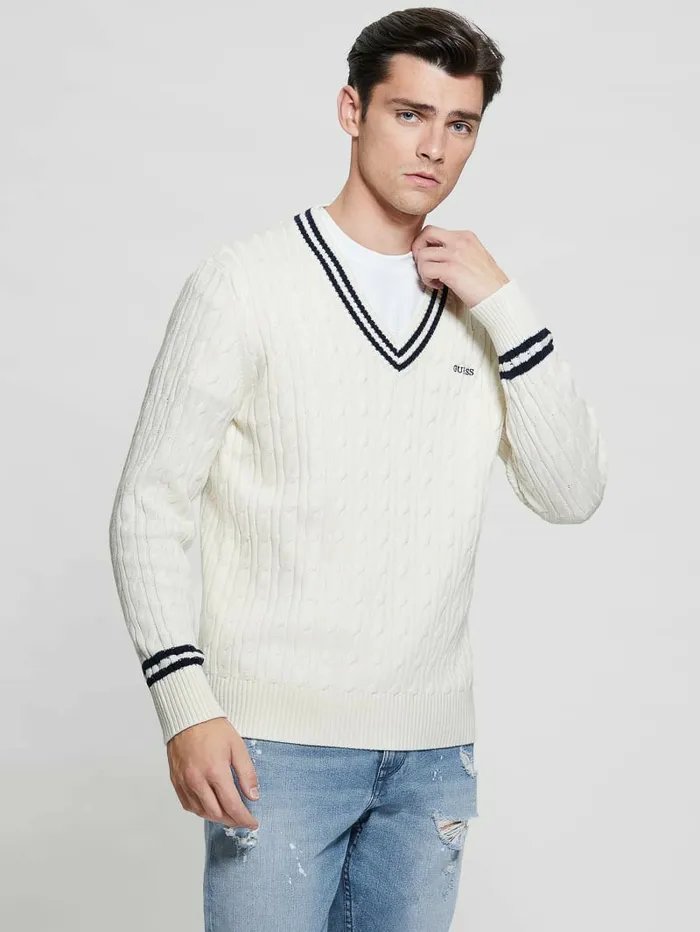 Hoodies and Sweaters Men Eco Briscoe Embroidered Sweater Salt White GUESS Hoodies and Sweaters Men Eco Briscoe Embroidered Sweater Salt White GUESS