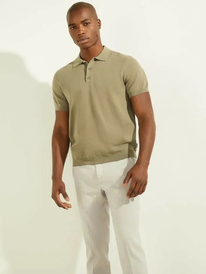 Hoodies and Sweaters Men Formal Performance Sweater Polo Mossy Green GUESS