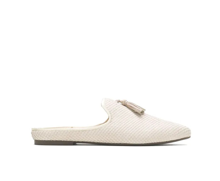 Hush Puppies Sadie Tassel Mule Eggnog Cobra Leather Women Flats and SlipOns