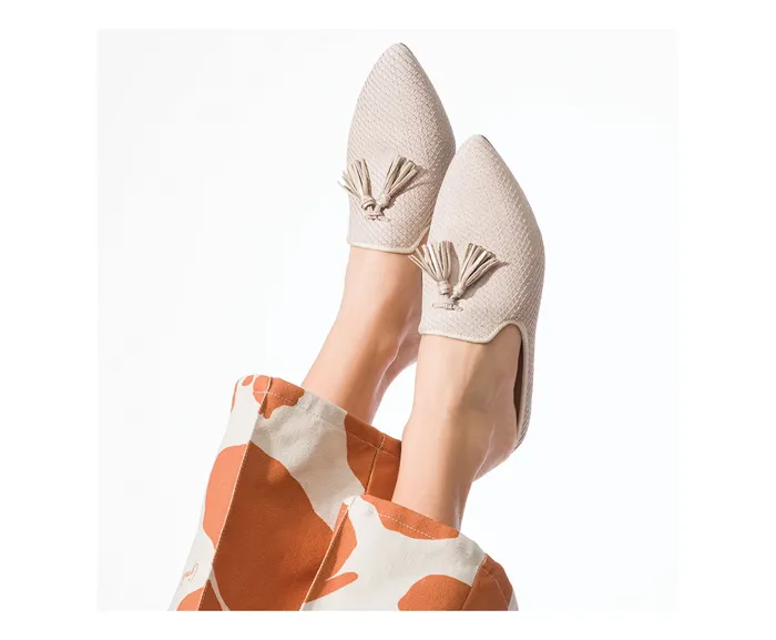 Hush Puppies Sadie Tassel Mule Eggnog Cobra Leather Women Flats and SlipOns Hush Puppies Sadie Tassel Mule Eggnog Cobra Leather Women Flats and SlipOns