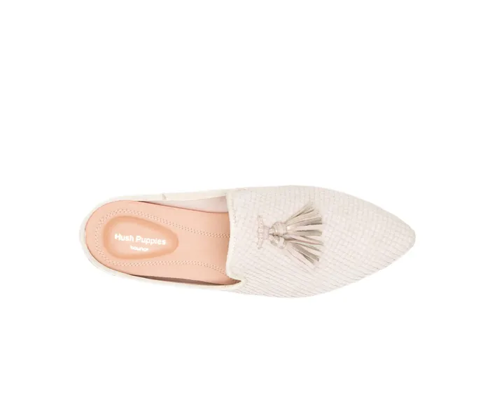 Hush Puppies Sadie Tassel Mule Eggnog Cobra Leather Women Flats and SlipOns Hush Puppies Sadie Tassel Mule Eggnog Cobra Leather Women Flats and SlipOns