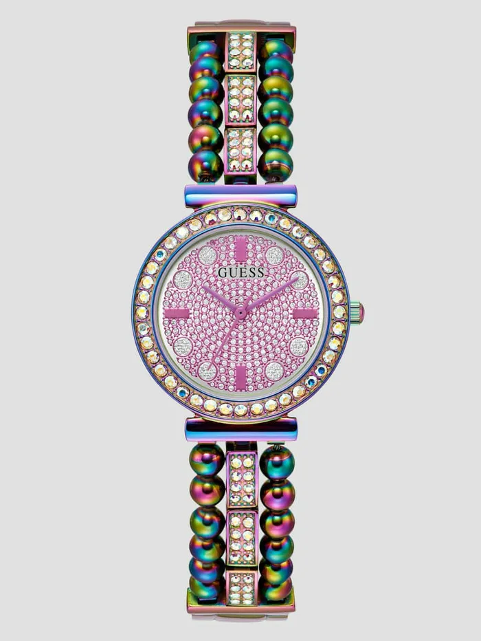 Iridescent Rhinestone Analog Watch No Description Women Watches GUESS