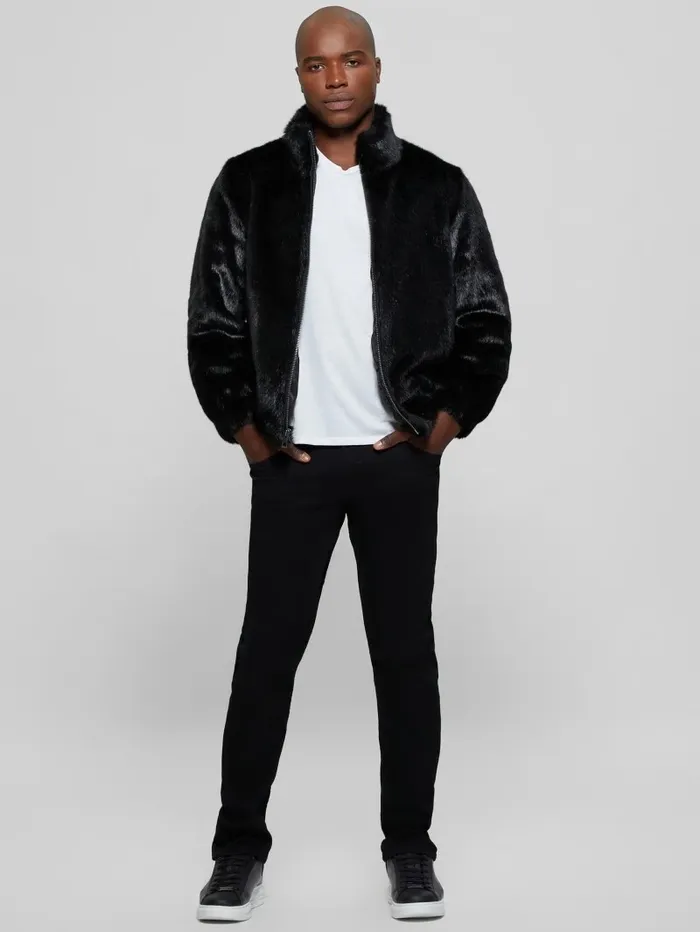 Jackets and Coats GUESS Men Draco FauxFur Zip Jacket Black Jackets and Coats GUESS Men Draco FauxFur Zip Jacket Black