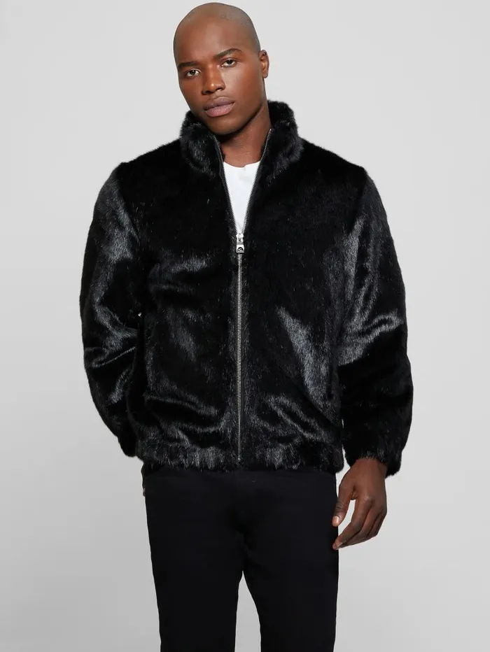 Jackets and Coats GUESS Men Draco FauxFur Zip Jacket Black Jackets and Coats GUESS Men Draco FauxFur Zip Jacket Black