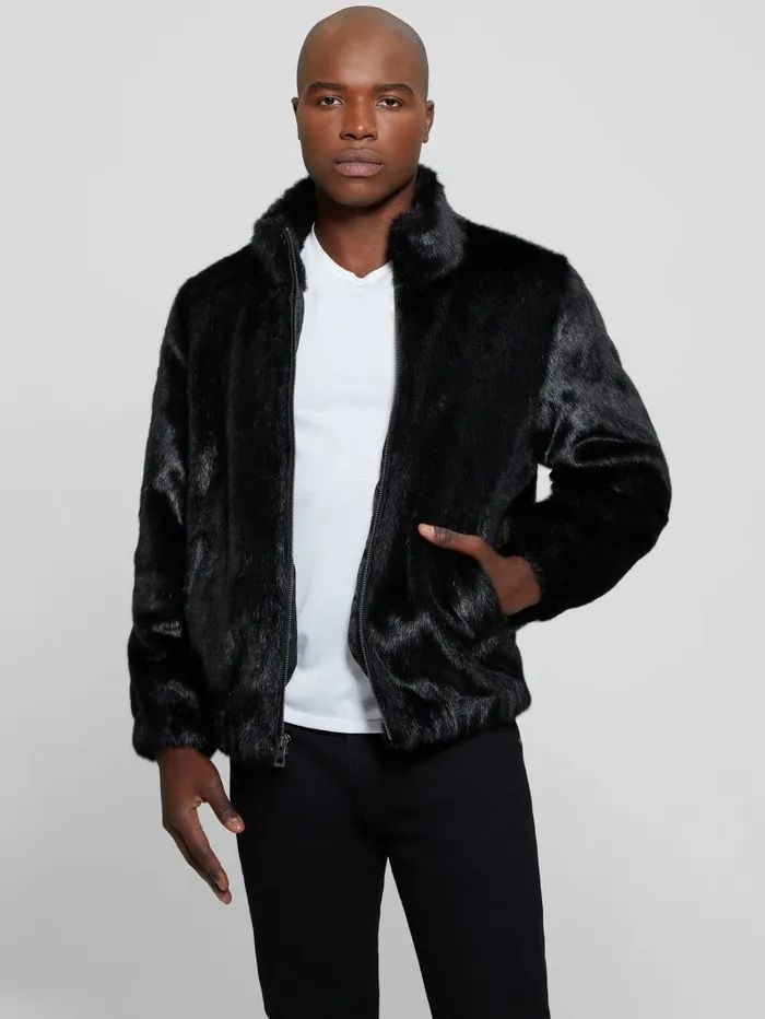 Jackets and Coats GUESS Men Draco FauxFur Zip Jacket Black Jackets and Coats GUESS Men Draco FauxFur Zip Jacket Black