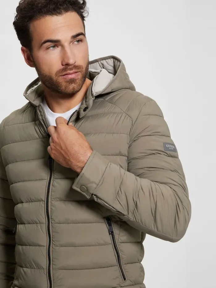 Jackets and Coats GUESS Men Eco TechStretch Hooded Jacket Walnut Shell Jackets and Coats GUESS Men Eco TechStretch Hooded Jacket Walnut Shell