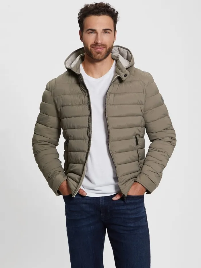 Jackets and Coats GUESS Men Eco TechStretch Hooded Jacket Walnut Shell Jackets and Coats GUESS Men Eco TechStretch Hooded Jacket Walnut Shell