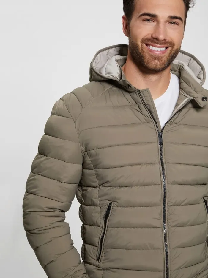 Jackets and Coats GUESS Men Eco TechStretch Hooded Jacket Walnut Shell Jackets and Coats GUESS Men Eco TechStretch Hooded Jacket Walnut Shell