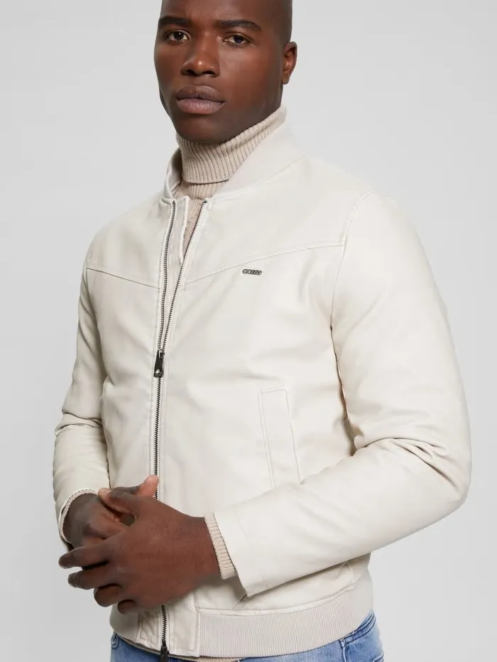 Jackets and Coats GUESS Men FauxLeather Aviator Jacket Vanilla Blush