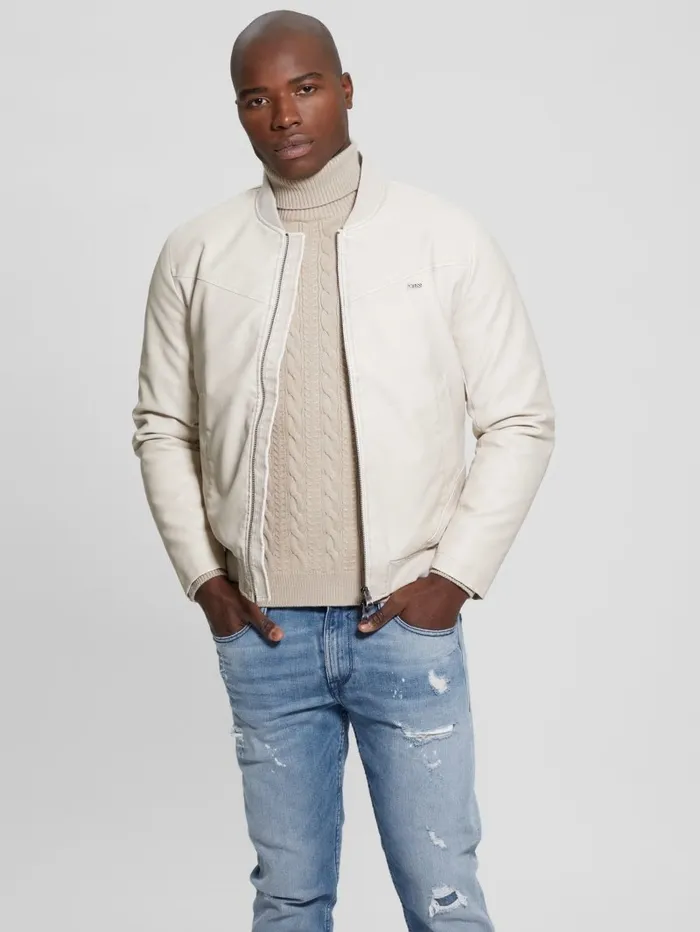 Jackets and Coats GUESS Men FauxLeather Aviator Jacket Vanilla Blush Jackets and Coats GUESS Men FauxLeather Aviator Jacket Vanilla Blush