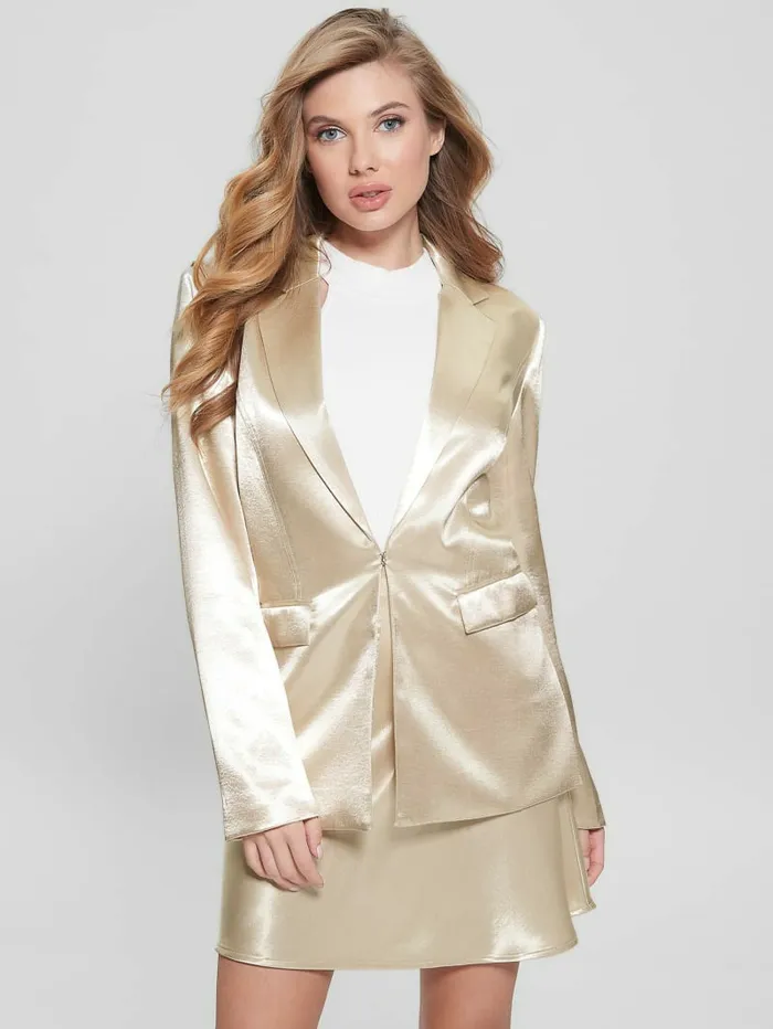 Jackets and Coats GUESS Women Breta Satin Blazer Pearl Oyster Jackets and Coats GUESS Women Breta Satin Blazer Pearl Oyster