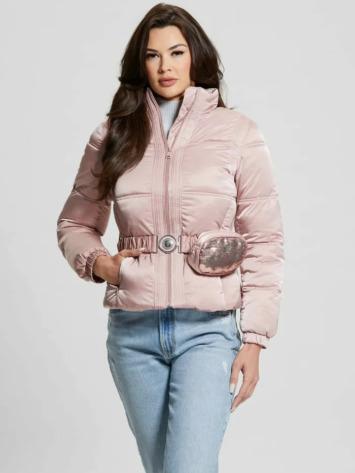 Jackets and Coats GUESS Women Eco Lucia Belt Bag Puffer Jacket Rosy Violet Multi Jackets and Coats GUESS Women Eco Lucia Belt Bag Puffer Jacket Rosy Violet Multi