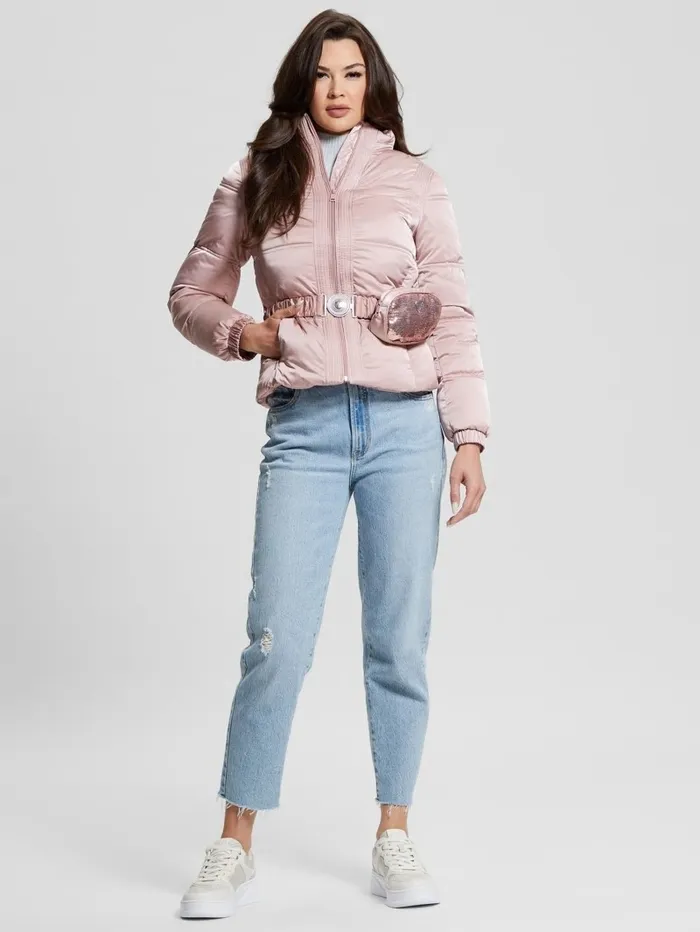 Jackets and Coats GUESS Women Eco Lucia Belt Bag Puffer Jacket Rosy Violet Multi Jackets and Coats GUESS Women Eco Lucia Belt Bag Puffer Jacket Rosy Violet Multi