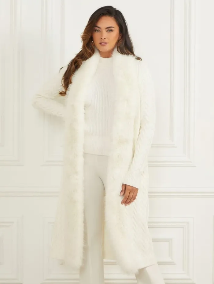 Jackets and Coats GUESS Women Paula FauxFur Long Cardigan Sweater Pale Pearl Jackets and Coats GUESS Women Paula FauxFur Long Cardigan Sweater Pale Pearl