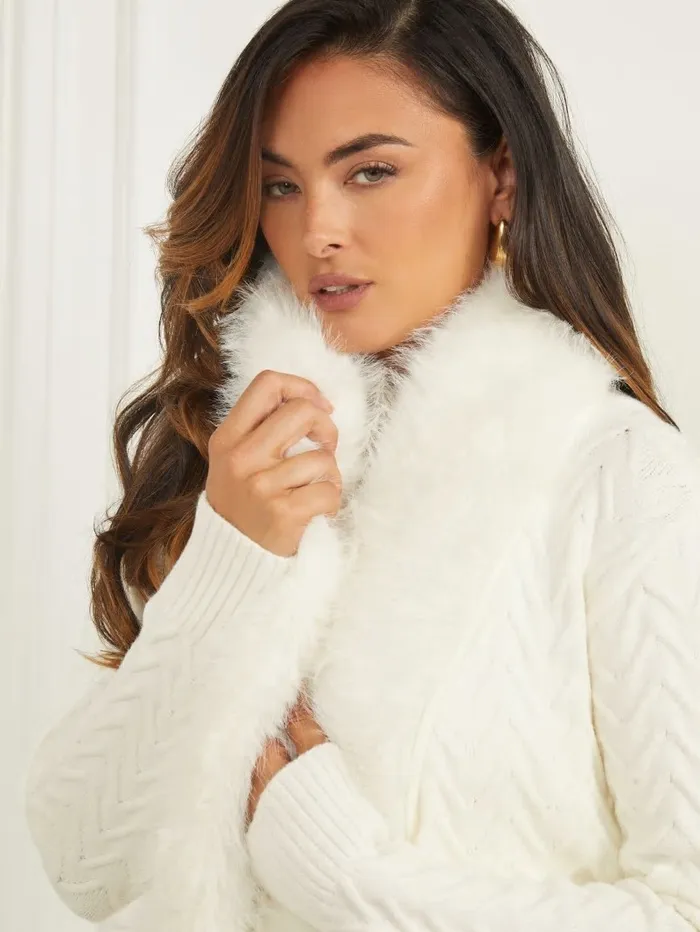 Jackets and Coats GUESS Women Paula FauxFur Long Cardigan Sweater Pale Pearl Jackets and Coats GUESS Women Paula FauxFur Long Cardigan Sweater Pale Pearl