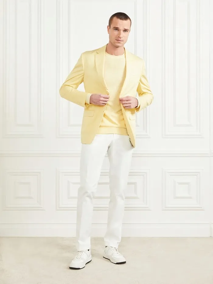 Jackets and Coats Men GUESS Single Breasted Blazer Creamy Yellow Jackets and Coats Men GUESS Single Breasted Blazer Creamy Yellow