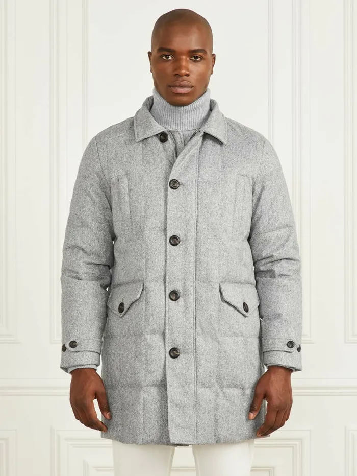 Jackets and Coats Men Long Twill Jacket Grey Herringbone Melange GUESS