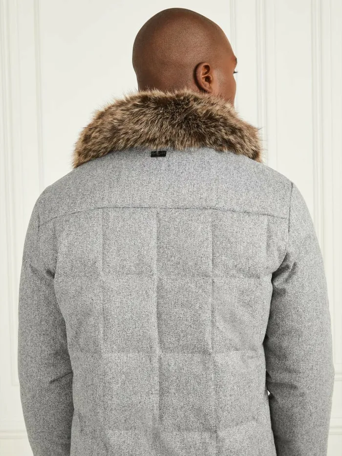 Jackets and Coats Men Long Twill Jacket Grey Herringbone Melange GUESS