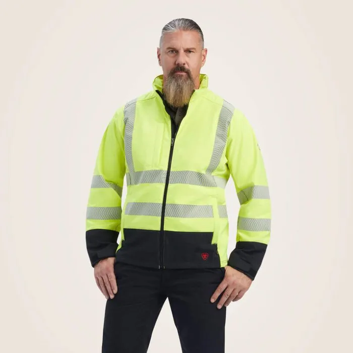 Jackets and Vests Men Ariat FR Vernon HiVis Softshell Jacket Hivis Yellow