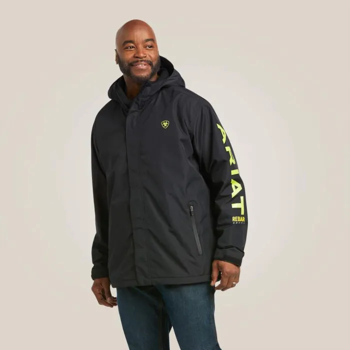 Jackets and Vests Men Ariat Rebar Stormshell Logo Waterproof Jacket Blacklime