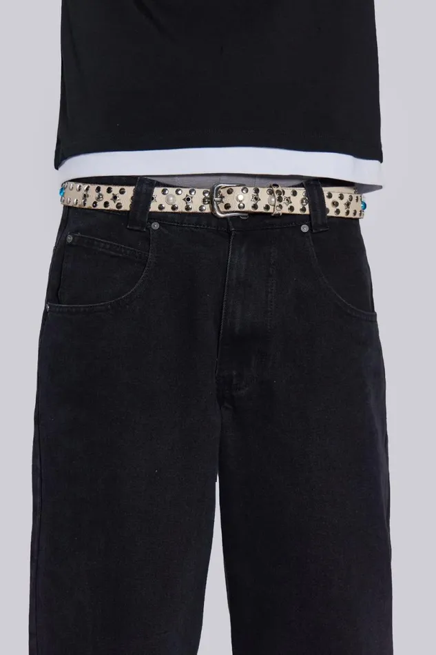 Jaded London Accessories Men Starstud Belt White