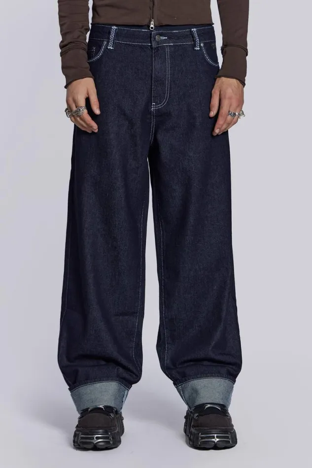 Jaded London Baggy Jeans Men Sonic Embroidered Baggy Jeans Blue