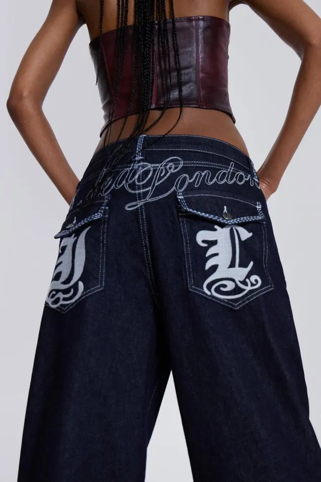 Jaded London Baggy Jeans Men Sonic Embroidered Baggy Jeans Blue