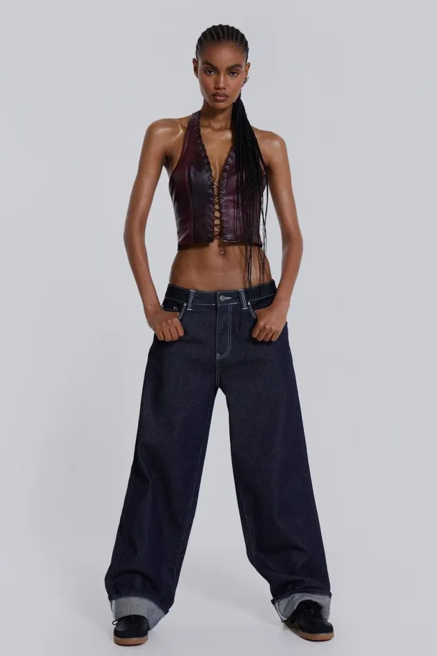 Jaded London Baggy Jeans Men Sonic Embroidered Baggy Jeans Blue