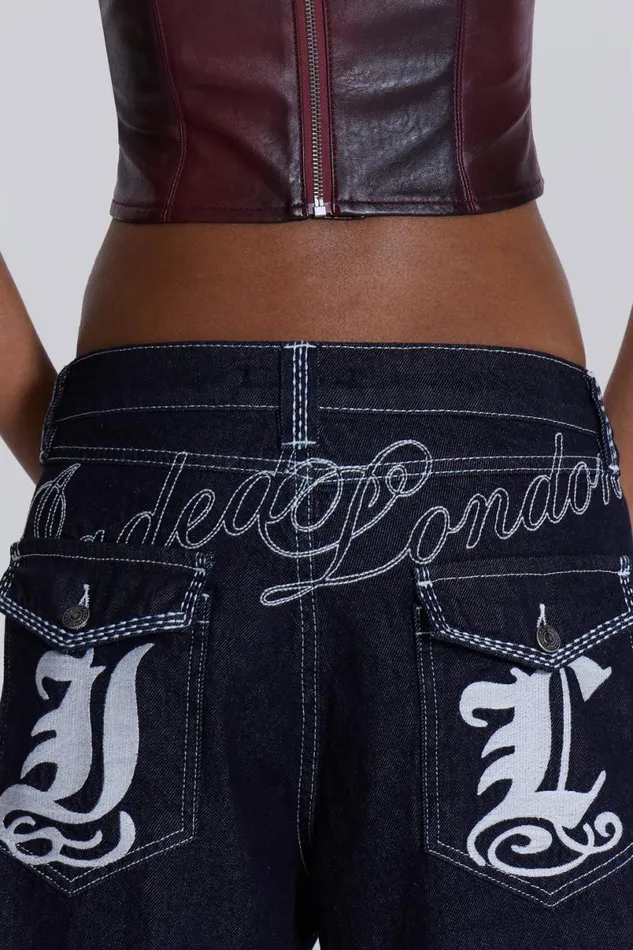 Jaded London Baggy Jeans Men Sonic Embroidered Baggy Jeans Blue