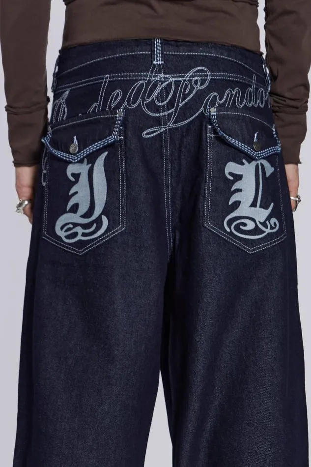Jaded London Baggy Jeans Men Sonic Embroidered Baggy Jeans Blue
