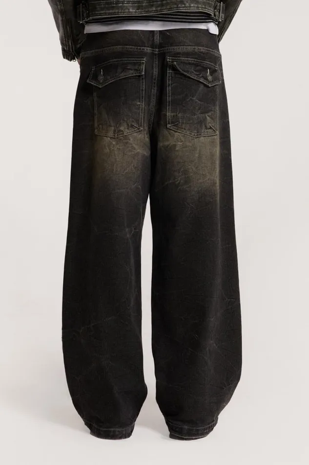 Jaded London Baggy Jeans Men Washed Black Razor Jeans Grey