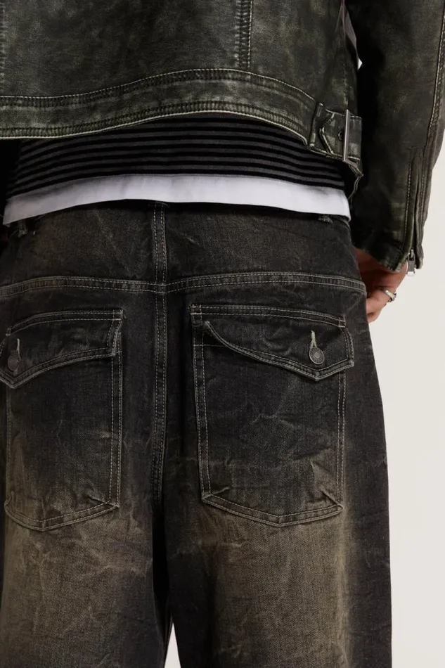 Jaded London Baggy Jeans Men Washed Black Razor Jeans Grey