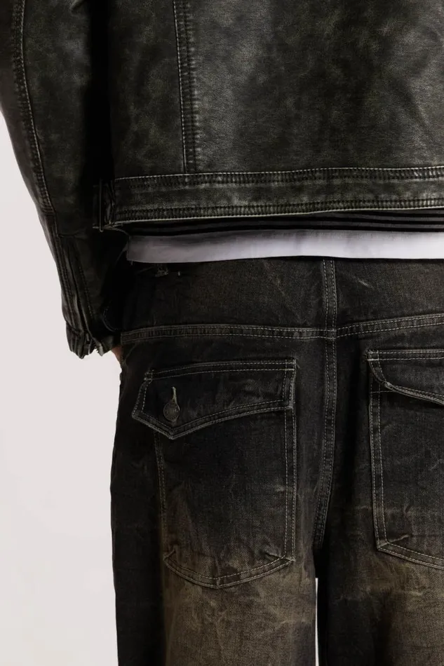 Jaded London Baggy Jeans Men Washed Black Razor Jeans Grey