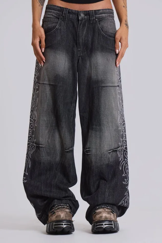 Jaded London Baggy Jeans WomenUnisex Crystalline Colossus Jeans Black