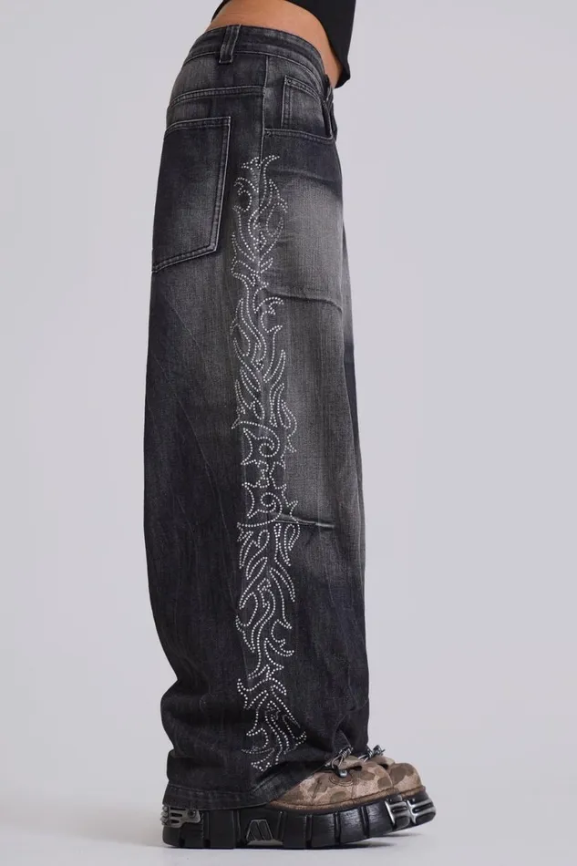 Jaded London Baggy Jeans WomenUnisex Crystalline Colossus Jeans Black