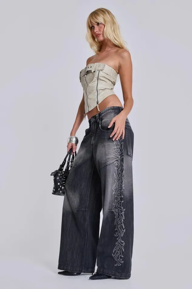 Jaded London Baggy Jeans WomenUnisex Crystalline Colossus Jeans Black