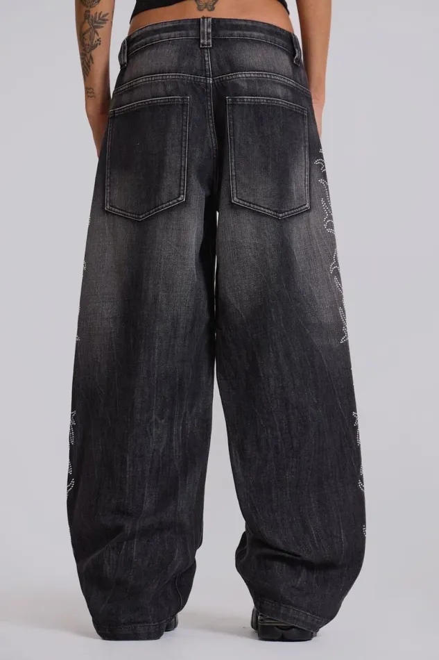 Jaded London Baggy Jeans WomenUnisex Crystalline Colossus Jeans Black